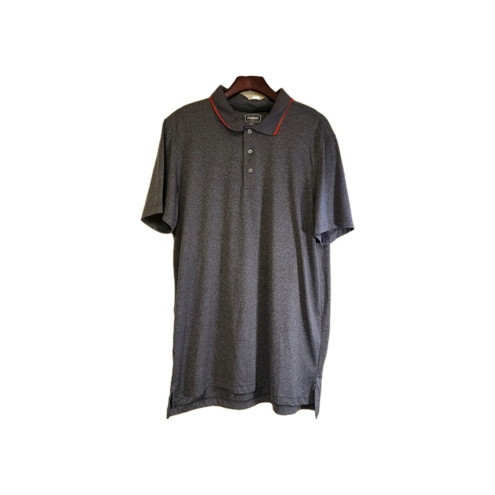 Mens The Foundry Supply Co.  Size LT Polo Shirt Dark Grey With Red Lined Collar.